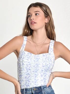 Lulus Absolutely Abloom Ivory Floral Mesh Ruched Sleeveless Bodysuit Size Small